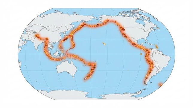 Global Map: Volcanic Activity and Tectonic Plate Boundaries &ndash; Earth Science Illustration