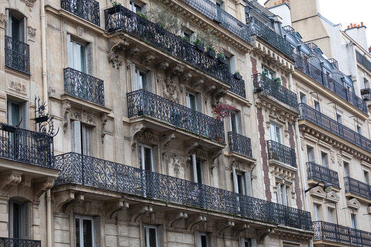 Ornate Wrought Iron Balconies on Parisian Apartment Buildings