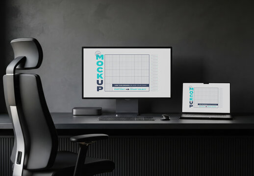 Minimalist Office Workspace Screens Mockup