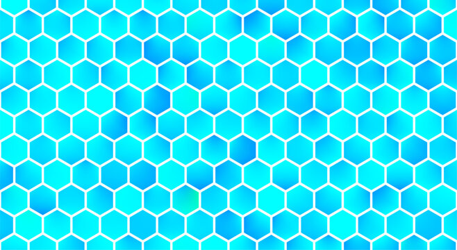Turquoise hexagon background. Bright honeycomb grid.