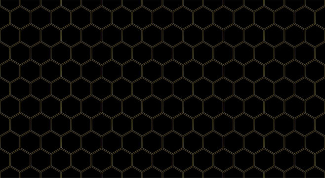 Black and gold hexagon background. Luxury honeycomb