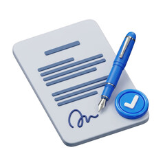 Fototapeta premium 3D rendered document with a blue fountain pen and checkmark icon