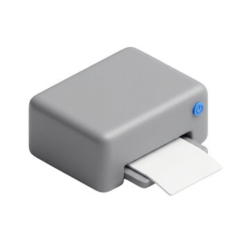 Small grey thermal printer with power button isolated on white