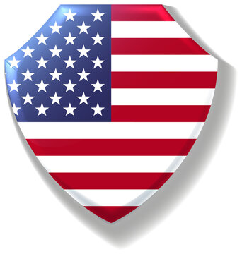 Shield with usa flag. Patriotism symbol. Colorful label