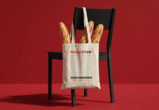 Tote Bag Design Mockup with Baguettes