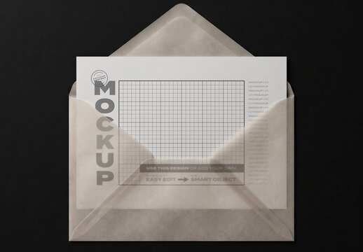 Translucent Envelope with Letter Mockup