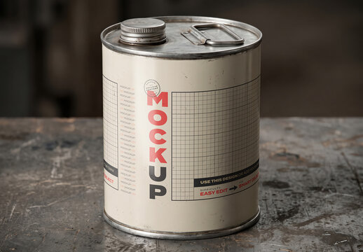 Vintage Metal Oil Can Branding Design Mockup