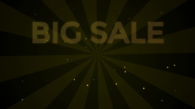 Big sale text over a dark radial burst graphic