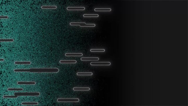 Abstract Digital Background Featuring A Dynamic Gradient Transition From Textured Teal Pixelated Noise To Deep Black Void With Glowing Horizontal Rectangular Data Streams Emerging And Fading Into The.