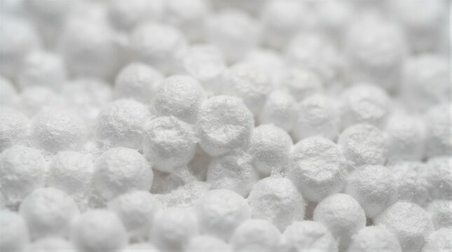 Close up textured white foam beads filling uniform surface