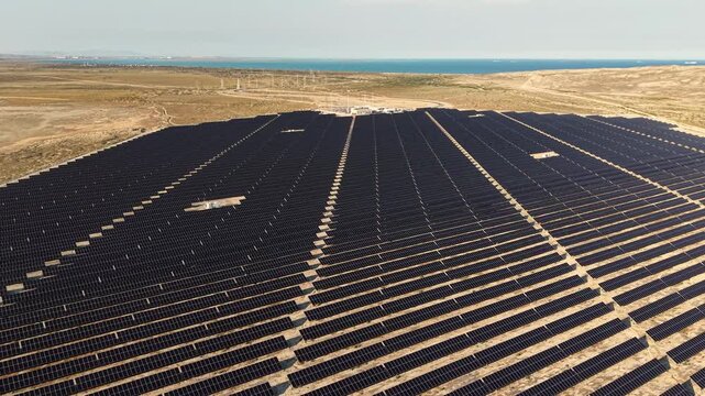 Ecology solar power station panels in the fields green energy. Landscape electrical innovation nature environment