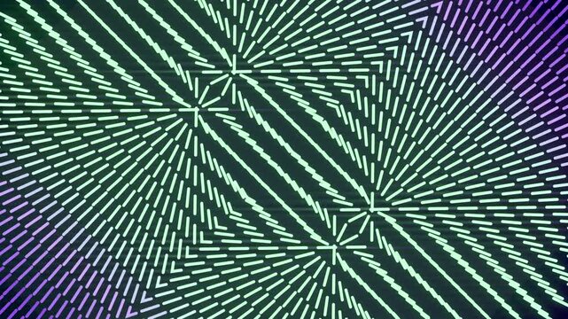Seamless 2D Loop Green Purple Diagonal Symmetry Pulsating Geometric Pattern