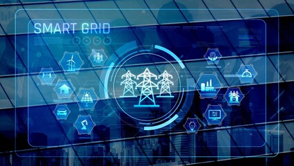 Obraz premium Smart grid system integrating renewable energy sources, energy storage, smart inverters, and demand response for efficient, decentralized, and modern power distribution Marrow