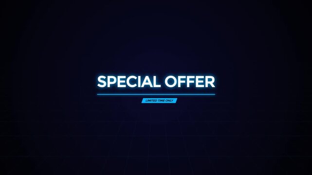 Special offer text glows over a dark digital grid