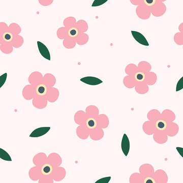 Cute Pink Flower Seamless Pattern Hand Drawn Pastel Floral Texture for Baby Shower and Fabric Print