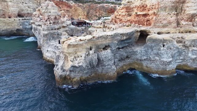 Aerial view of algar seco caves in carvoeiro, portugal