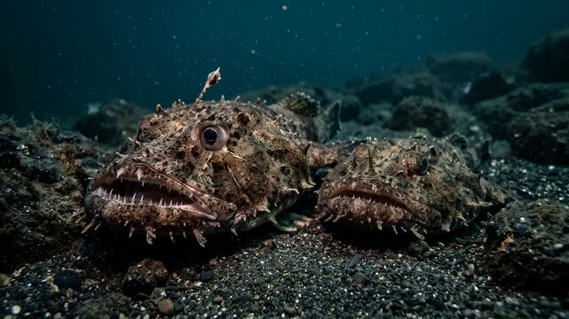 two monkfish underwater close up in north sea norway video