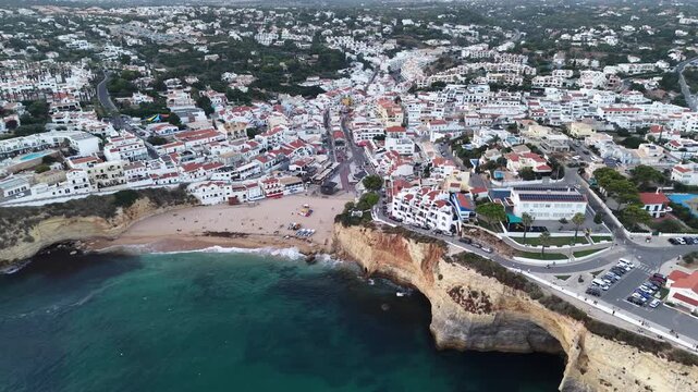 Scenic aerial view of carvoeiro and algar seco cliffs in algarve