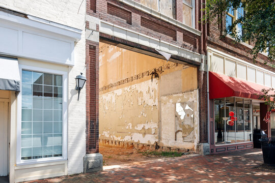 A hollowed out, vacant store demolished on the historic Main Street of Sumter, South Carolina.