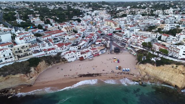 Aerial view of carvoeiro village and beach in algarve portugal