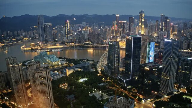 Chongqing cyberpunk city skyline with river