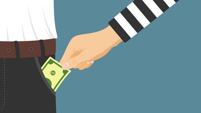thief stealing money video animation flat concept