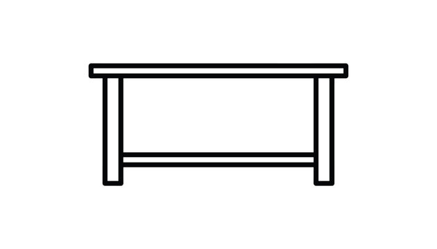 Simple black outline icon of a large dining table with a lower shelf representing furniture and home interior design.