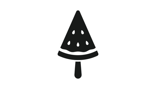 Black silhouette icon of a slice of watermelon on a popsicle stick representing summer treats and fruit ice cream.