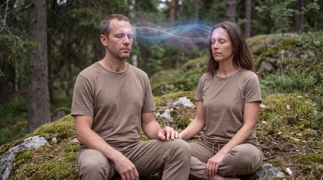 Mind-Reading Concepts, Two adults share a moment of deep concentration, exchanging focused thoughts