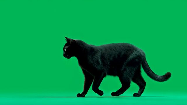 domestic pet cat walking with a green screen background