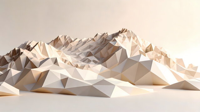 Low poly mountain model on white studio background for product display and design concepts