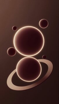 abstract digital art piece dark brown background center large circular shape appears multiple smaller circles circles arranged way overlapping creating sense depth dimension outermost circle lighter