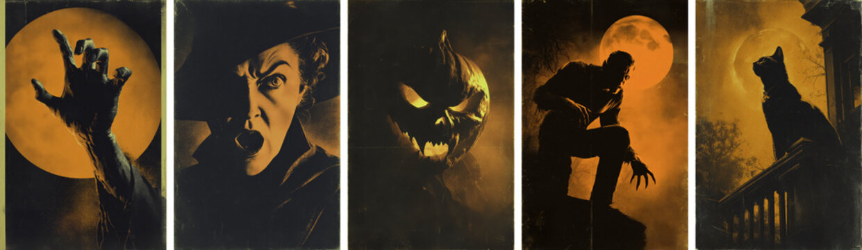 Vintage Halloween horror poster set