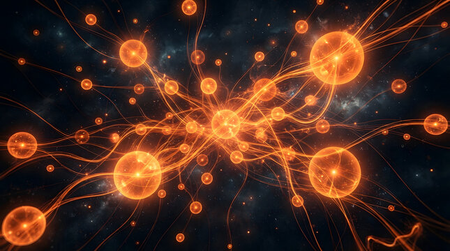 Mesmerizing Abstract Network of Glowing Spheres Illustrating Complex Neural Pathways and Futuristic Scientific Concepts