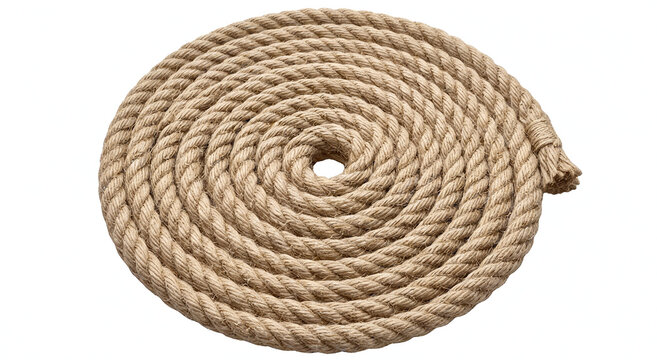 Top view of a natural twisted jute rope coil isolated on a white background