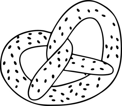 Hand-drawn black and white soft pretzel doodle illustration