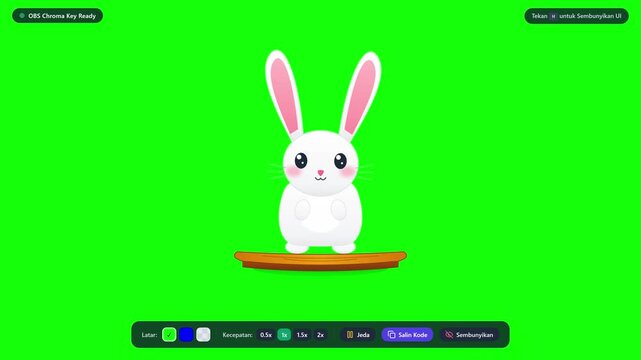 Cute white rabbit cartoon character animation on green screen