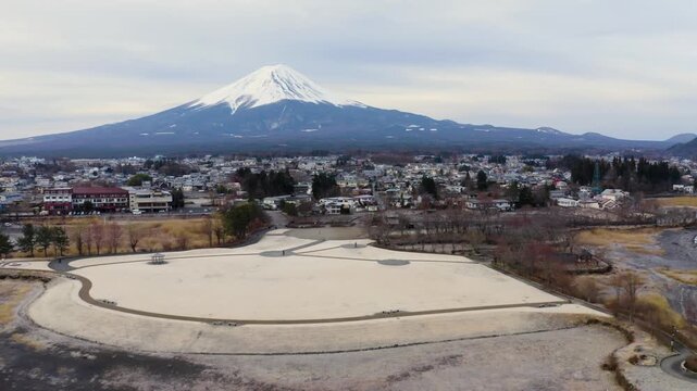 Scenic Aerial View of Mount Fuji Across Lake Kawaguchiko Landscape