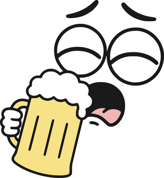 Funny cartoon character happily drinking from a large beer mug during a festive celebration.