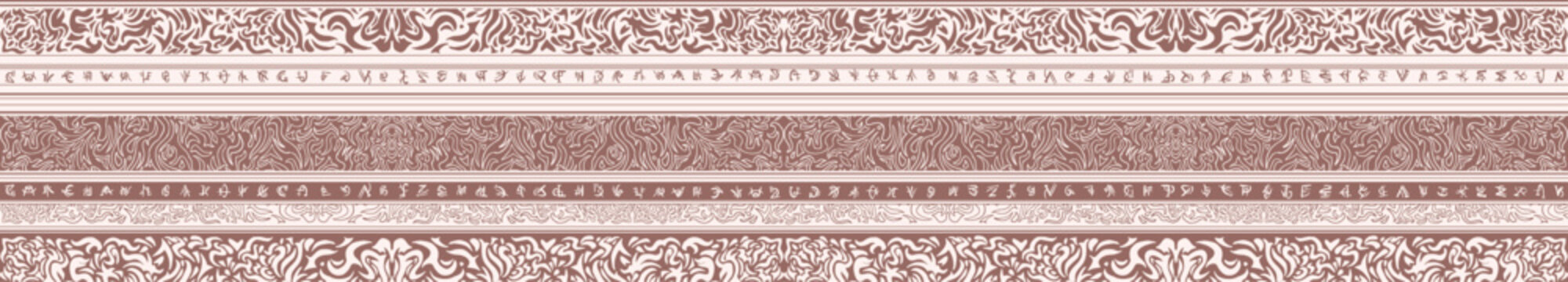 Elegant artistic wall background featuring intricate arabesque patterns, ornamental details, and sophisticated decorative textures.