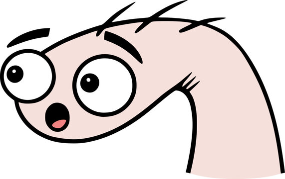 Character staring attentively with surprise, showing a casual, funny, expressive facial reaction.