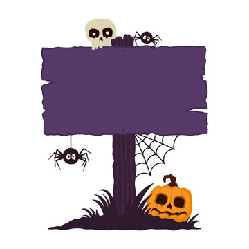 Halloween signpost. Signboard. Colored silhouette. Front view. Simple, hand-drawn vector flat graphic illustration. Isolated object on a white background.