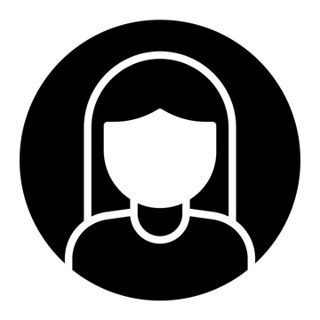 woman glyph icon. long hair character in round frame. account picture. website and app