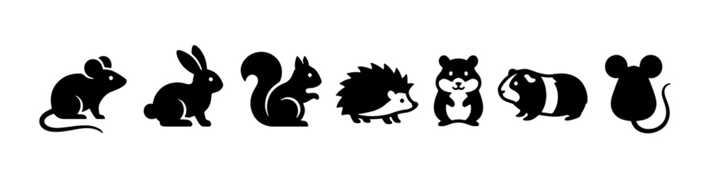 Cute rodent and mammal silhouettes flat vector design set