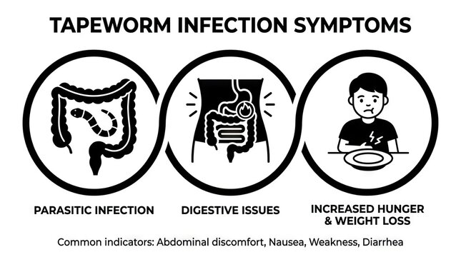 Tapeworm infection symptoms and digestive health issues infographic.