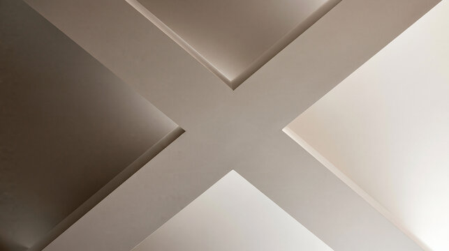 Minimalist Architectural Ceiling with Intersecting Beams and Lighting