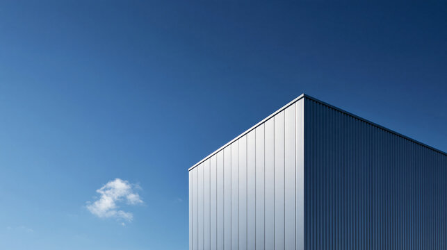 Modern Minimalist Architecture Facade Against Clear Blue Sky