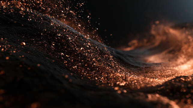 Bronze Glitter and Shimmering Dust on Dark Background