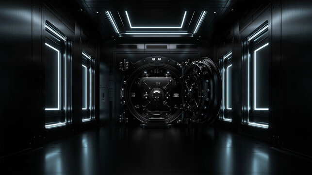 High Tech Bank Vault with Open Heavy Steel Door