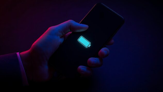 Hand holding smartphone with glowing notification light